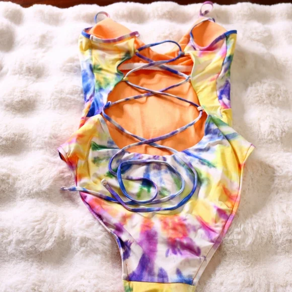 Ralph Lauren Tie Dye Back Lace One Piece Swimsuit, XS - Picture 4 of 5